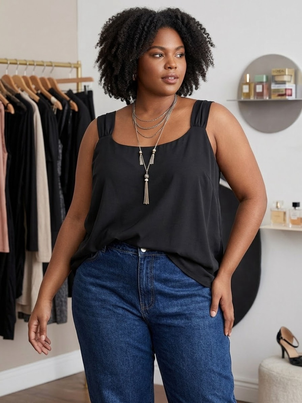 NWT Pleione Black Plus-Size Sleeveless Square-Neck tank top size 3x